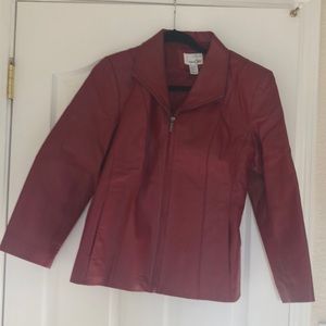 Red leather petite large jacket